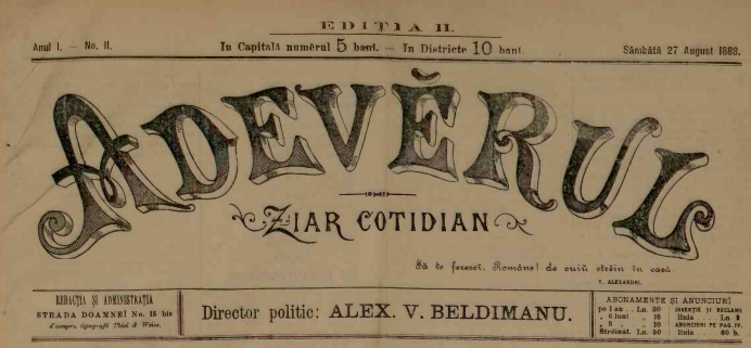 ziarul Adevarul 1888 | ISTORII REGĂSITE
